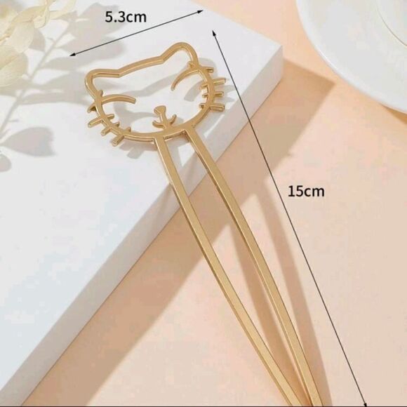 Cat Design Bronze Gold Metal Hair Accessory 1 Piece Pin - Picture 4 of 5